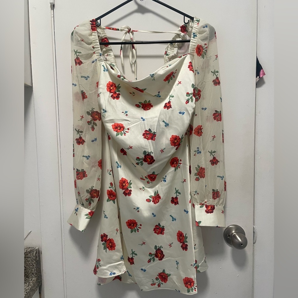 Weworewhat puff sleeve cowl neck floral dress